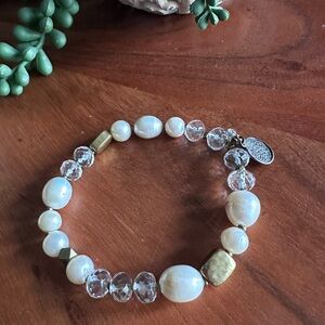 B3168 Silpada Retired Down to Earth Stretch Bracelet pearl silver gold crystal